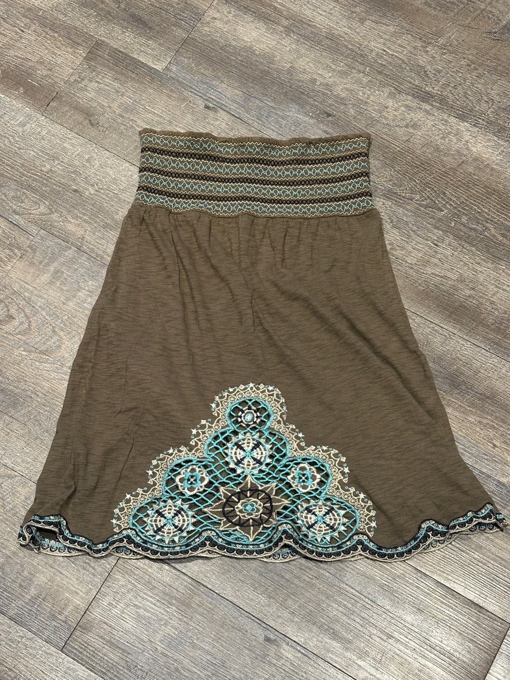 Charlotte Russe Strapeless Beach Cover Up Dress Blue and Green Embroidery Small